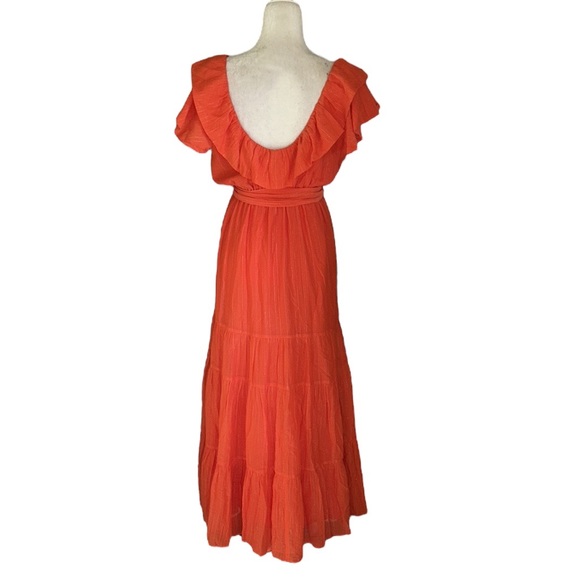 Marie Oliver Kinley Ruffle Orange Metallic Silver Tie Bow Detail Maxi Dress - S - Picture 8 of 13